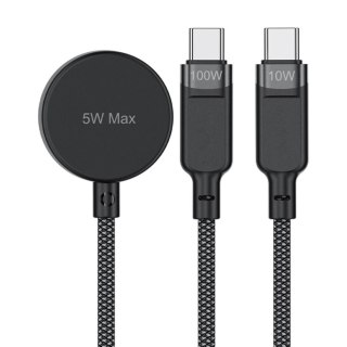 3w1 Kabel przewód USB-C - 2x USB-C / ładowarka Apple Watch Qi 480Mb/s 100W 1.2m - czarny ACEFAST