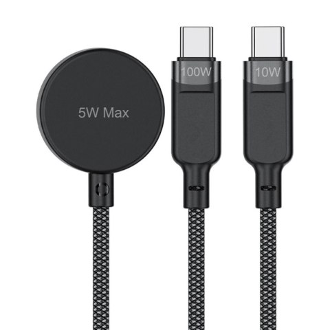 3w1 Kabel przewód USB-C - 2x USB-C / ładowarka Apple Watch Qi 480Mb/s 100W 1.2m - czarny ACEFAST