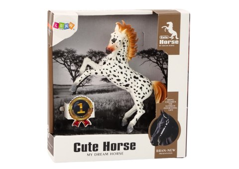 Figurka Konia Biały Koń w Kropki Stojący Stajnia Farma Cute Horse LEAN Toys
