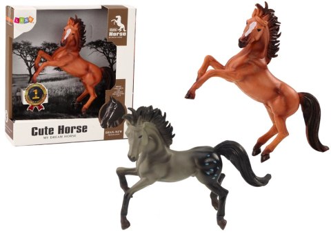 Figurka Konia Brązowy Szary Koń Stojący Stajnia Farma Cute Horse LEAN Toys