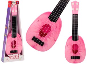 Ukulele Dla Dzieci Mini Gitara 4 Struny Motyw Brzoskwini Gitarka Różowa LEAN Toys