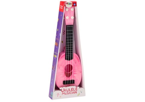 Ukulele Dla Dzieci Mini Gitara 4 Struny Motyw Brzoskwini Gitarka Różowa LEAN Toys