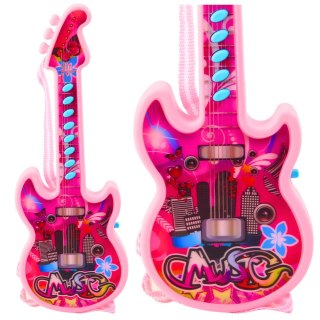 Gitara Elektryczna Dla Dzieci Melodie Gama Solmizacyjna Różowa 29cm LEAN TOYS