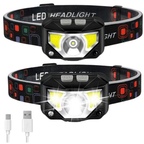 Latarka Czołowa LED Czołówka Czujnik Ruchu 6 Trybów Świecenia LEAN