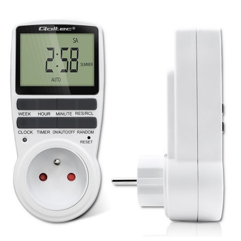Elektroniczny programator czasowy PC0628 | 3680W | 16A | LCD Qoltec