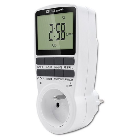Elektroniczny programator czasowy PC0628 | 3680W | 16A | LCD Qoltec