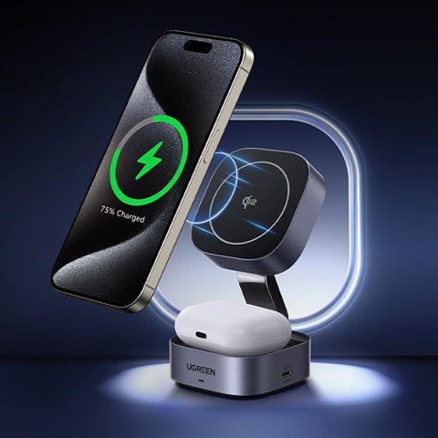 3w1 Ładowarka indukcyjna MagSafe Qi2 USB-C do telefonu słuchawek - czarna UGREEN