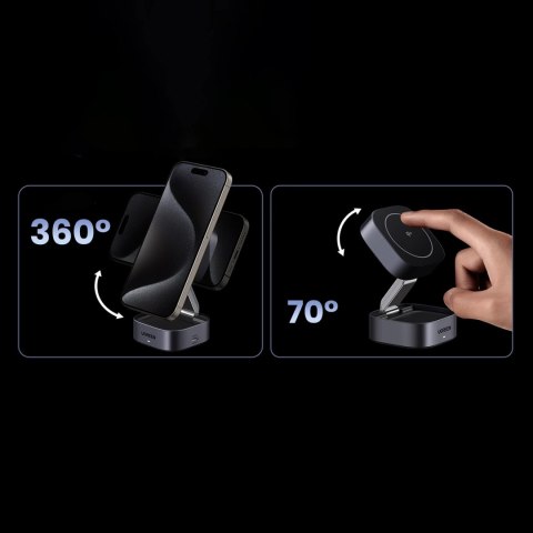 3w1 Ładowarka indukcyjna MagSafe Qi2 USB-C do telefonu słuchawek - czarna UGREEN
