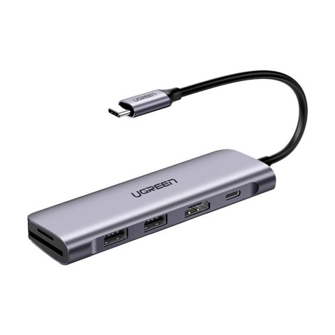 6w1 HUB adapter USB-C - HDMI USB-A USB-C PD czytnik SD TF - szary UGREEN