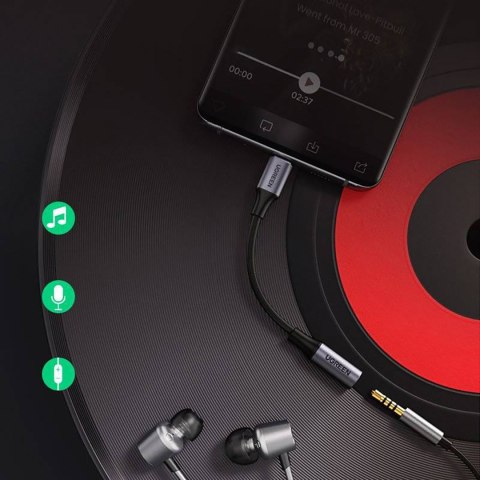 Adapter do słuchawek mini jack 3.5 mm (żeński) - USB-C (męski) 10cm - szary UGREEN