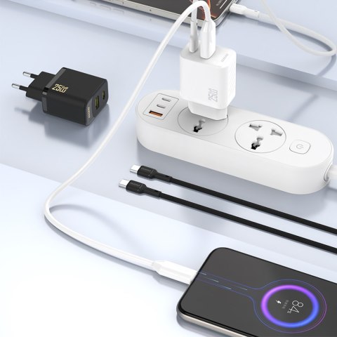 Szybka ładowarka sieciowa 25W USB-A USB-C - czarna DUDAO