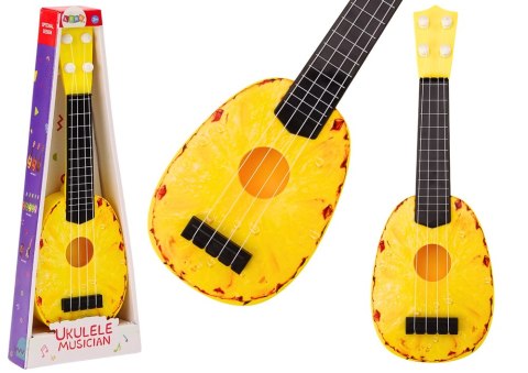 Ukulele Dla Dzieci Mini Gitara 4 Struny Motyw Ananasa Gitarka Żółta LEAN Toys