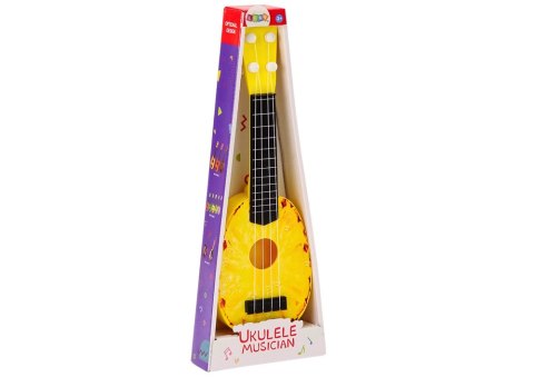 Ukulele Dla Dzieci Mini Gitara 4 Struny Motyw Ananasa Gitarka Żółta LEAN Toys