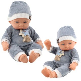 Lalka Bobas W Szarej Piżamce z Gwiazdkami Czapeczka LEAN Toys