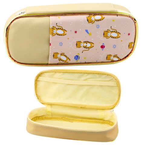 Piórnik Szkolny Przybornik Kosmiczne Tygryski Beżowy 24cm LEAN