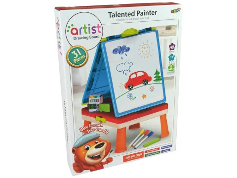 Tablica 3w1 Magnetyczno -Kredowa, Stolik Do Gier Niebieska LEAN Toys