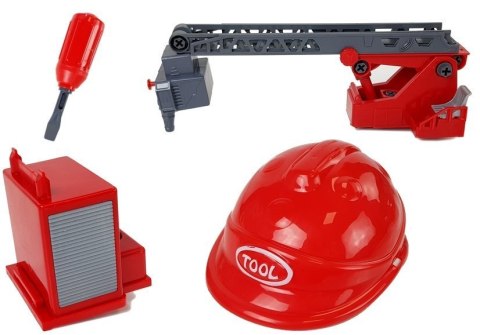 Zestaw DIY Wóz Strażacki 2w1 Wymienne Podnośniki Śrubokręt Dźwięk Efekty Świetlne Kask LEAN Toys