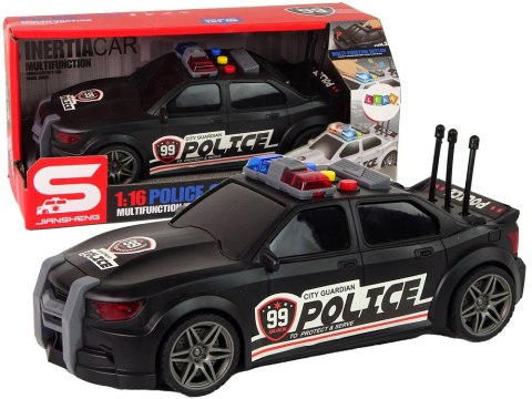 Auto Sportowe Otwierany Bagażnik Policja Światła Dźwięki Czarny 1:16 LEAN Toys