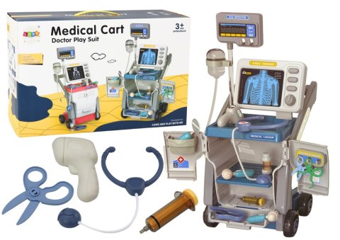 Zestaw Małego Doktora Wózek Medyczny RTG EKG Światła Niebieski 16 el. LEAN Toys