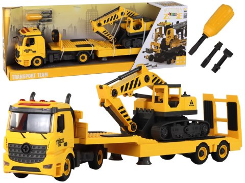 Laweta Do Składania Z Koparką Gąsienicową Dźwięk Światła DIY Żółty LEAN Toys