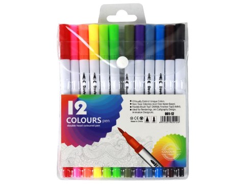 Zestaw Pisaków Dwustronnych 12 Sztuk Różnokolorowe W Organizerze LEAN