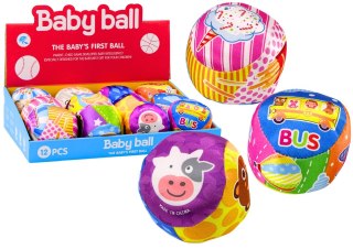 Miękka Piłeczka Z Grzechotką Kolorowa Piłka Zwierzątka Owoce MIX 10cm LEAN TOYS