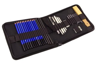 Zestaw Artystyczny Do Szkicowania Ołówki Akcesoria Piórnik 32 el. LEAN
