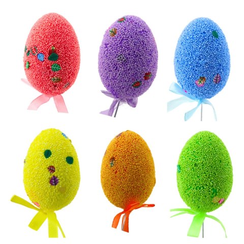 Jajka Wielkanocne Na Piku Druciku Kolorowe Listki Wstążka Ozdoba 6szt LEAN