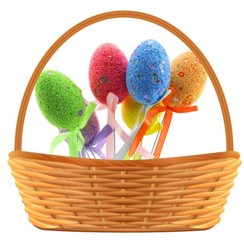 Jajka Wielkanocne Na Piku Druciku Kolorowe Wzorki Wstążka Ozdoba 6szt LEAN