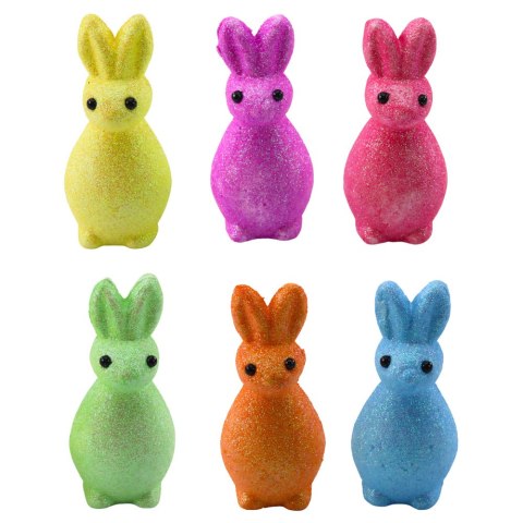 Styropianowe Zajączki Wielkanocne Brokatowe Ozdobne Kolorowe 6szt LEAN TOYS