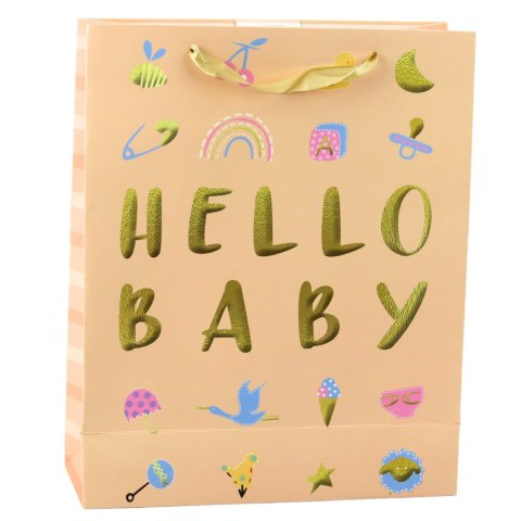 Torba Prezentowa Dla Dziecka Hello Baby Brzoskwiniowa 32 x 26 x 10cm LEAN