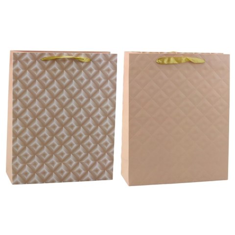Torba Prezentowa Z Tłoczeniem Jasno Beżowa 32 x 26 x 10cm LEAN