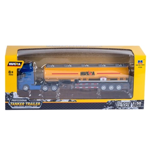 Ciężarówka Cysterna Metalowa Ruchome Elementy Żółta 1:50 HUINA