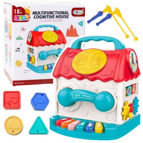 Domek Edukacyjny Kostka Interaktywna Grzechotka Sorter Dźwięki Kolorowy LEAN Toys