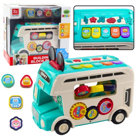 Interaktywny Autobus Edukacyjny Sorter Światła Dźwięki Turkusowy LEAN Toys
