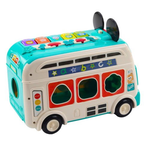 Interaktywny Autobus Edukacyjny Sorter Światła Dźwięki Turkusowy LEAN Toys