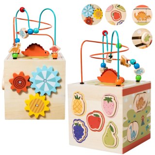 Kostka Edukacyjna Sensoryczna Sorter 5 Płaszczyzn Drewniana LEAN Toys