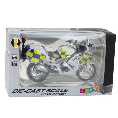 Motocykl Policyjny Metalowy Światła Dźwięki Biały 1:12 LEAN Toys