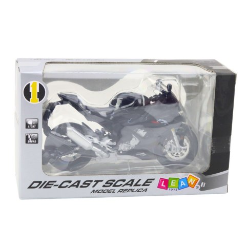 Motocykl Sportowy Metalowy Światła Dźwięki Czarny S1000 1:12 LEAN Toys