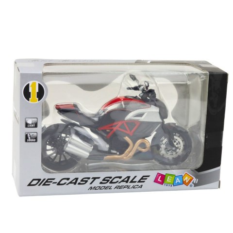 Motocykl Sportowy Metalowy Światła Dźwięki Złote Czerwone Elementy 1:12 LEAN Toys