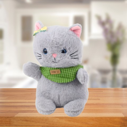 Pluszowa Maskotka Przytulanka Kot Szary Zielona Apaszka Kokardka 22cm LEAN Toys
