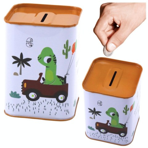 Skarbonka Dinozaur W Samochodzie Nauka Oszczędzania Metalowa 11x8cm LEAN TOYS