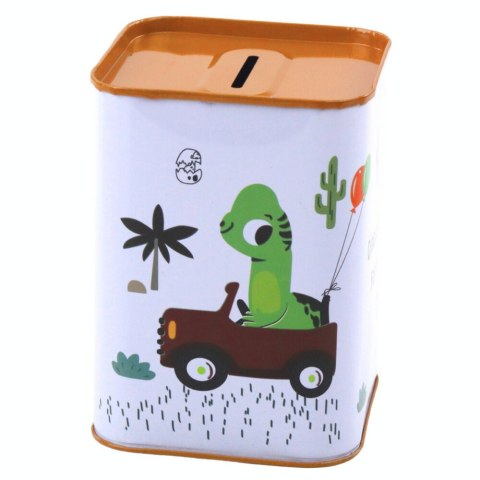 Skarbonka Dinozaur W Samochodzie Nauka Oszczędzania Metalowa 11x8cm LEAN TOYS