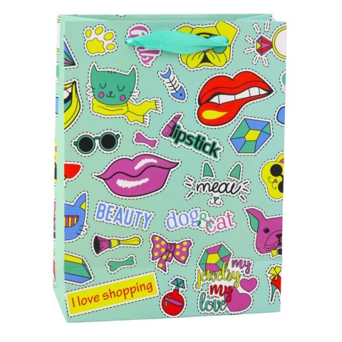 Torba Prezentowa Naklejki Kolorowe Znaczki 23 x 18 x 10,5 cm LEAN