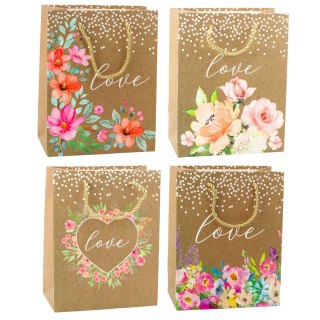 Torba Prezentowa Napis Love Kwiaty 23 x 18 x 10,5 cm LEAN