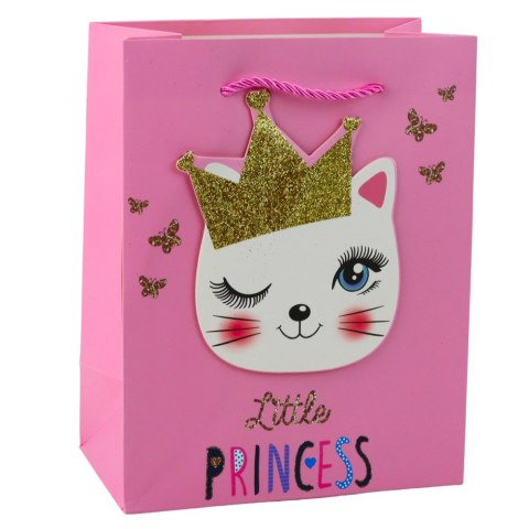 Torba Prezentowa Papierowa Kotki Brokatowa Różowa 23 x 18 x 10,5 cm LEAN