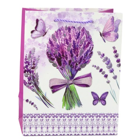 Torba Prezentowa Papierowa Lawenda Brokatowe Elementy 23 x 18 x 10,5 cm LEAN