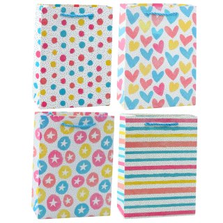 Torba Prezentowa Serca Gwiazdki Kropki Paski Kolorowe 23 x 18 x 10,5 cm LEAN