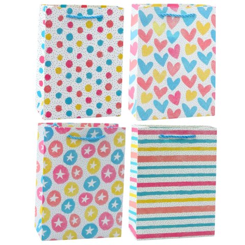 Torba Prezentowa Serca Gwiazdki Kropki Paski Kolorowe 23 x 18 x 10,5 cm LEAN