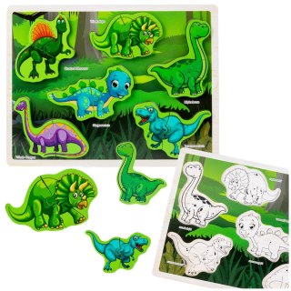 Układanka Drewniana Dinozaury Puzzle Kształty Plansza 12El LEAN Toys